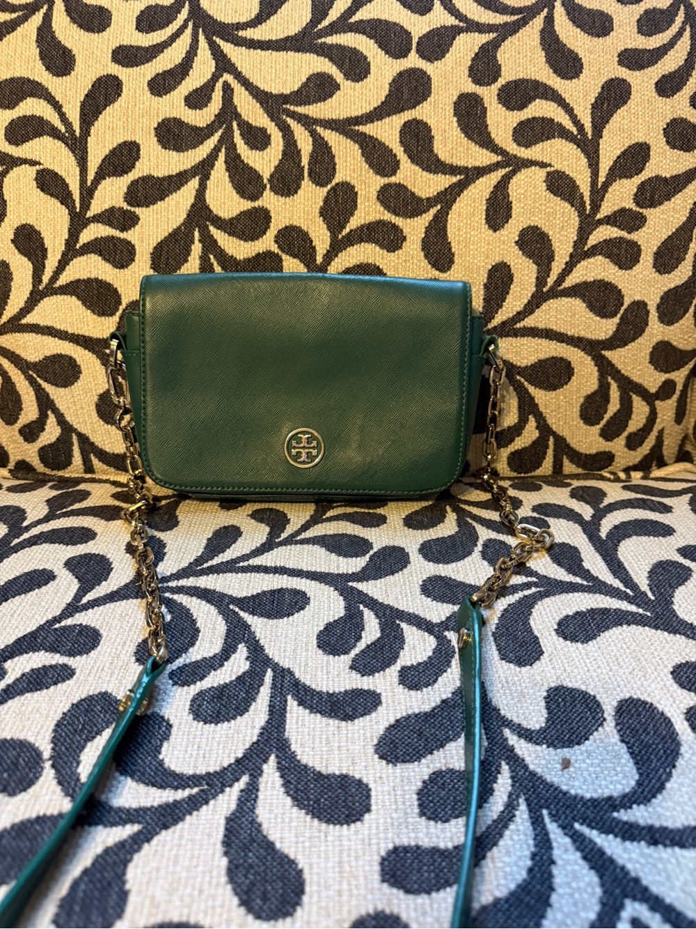 Tory Burch Emerald Green Leather Chain Crossbody